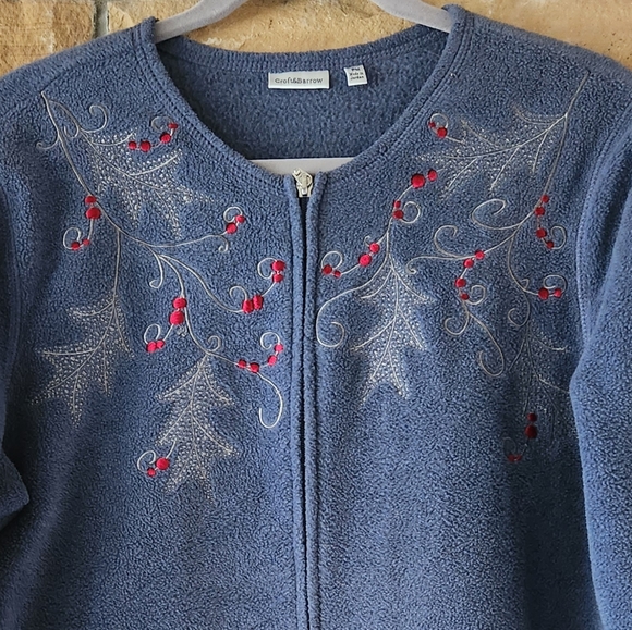 Blue Fleece Embroidered Holiday Cardigan - Picture 3 of 3